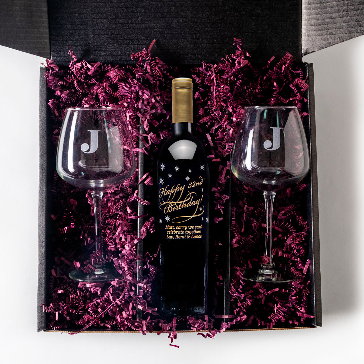 Happy Birthday Etched Wine