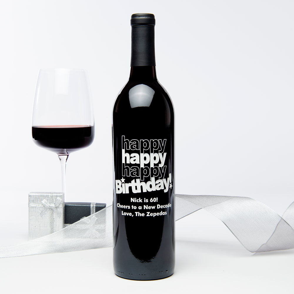 Happy Birthday Etched Wine