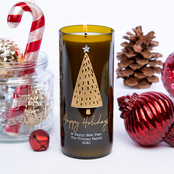 Happy Holidays Tree Personalized Candle