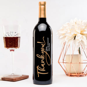 Thank you script personalized custom etched engraved wine bottle
