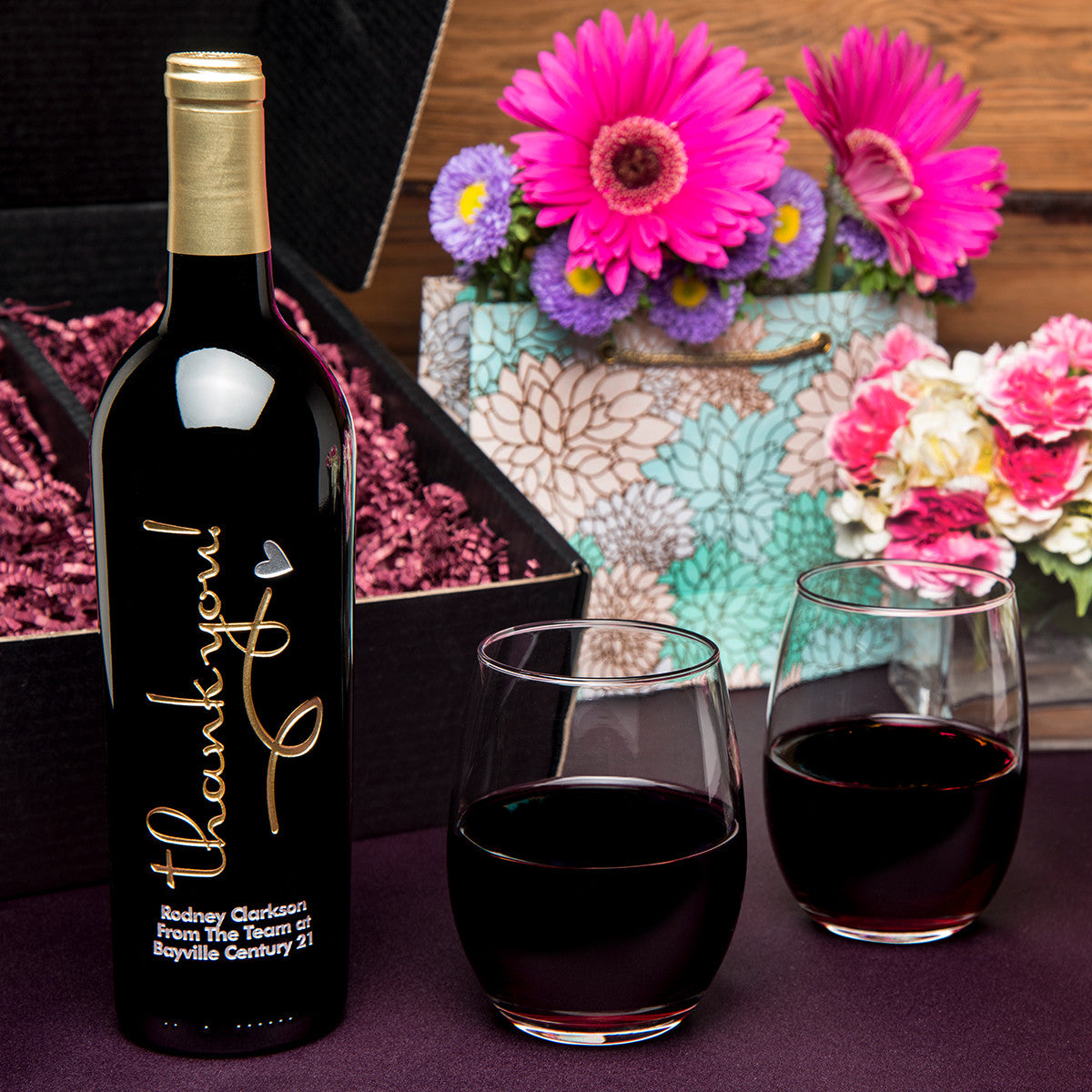 Thank You Swirl Gift Set 2 Glass Gift Set / Reserve Merlot add (+$6.95) / No